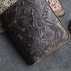 Handmade Leather Floral Mens Cool Slim Leather Wallet Men billfold Wallets Bifold for Men