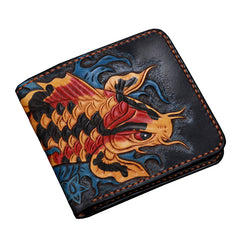 Handmade Leather Carp Tooled Mens billfold Wallet Cool Leather Wallet Slim Wallet for Men