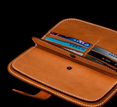 Handmade Leather Men Slim Cool Leather Wallet Long Phone Clutch Wallets for Men
