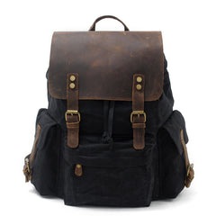 Cool Canvas Leather Mens Waterproof 14'' Computer Backpack Large Hiking Backpack Travel Backpack for Men - iwalletsmen