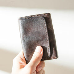 Dark Brown Cool Leather Mens Card Wallets Bifold Vintage Front Pocket Wallet Coin Holder for Men - iwalletsmen