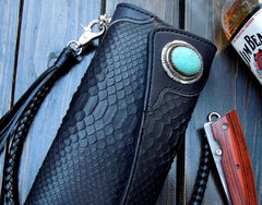 Handmade Leather Biker Wallet Mens Cool Chain Wallet Trucker Wallet with Chain