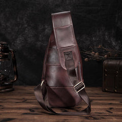 Brown Cool LEATHER MENS 8'' Sling Bag Coffee Chest Bag Brown One Shoulder Bag For Men - iwalletsmen
