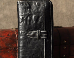 Genuine Leather Mens Cool Long Leather Wallet Cards Phone Zipper Clutch Wristlet Wallet for Men