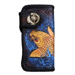 Handmade Leather Carp Mens Chain Biker Wallet Cool Leather Wallet With Chain Wallets for Men