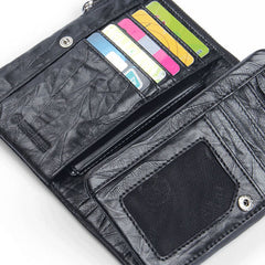 Handmade Leather Mens Cool Long Leather Wallet Trifold Clutch Wallet for Men