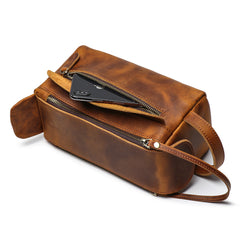 Cool Brown Leather Men's Box Clutch Bag Portable Bag Mini Handbag for Men - iwalletsmen