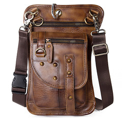 Cool Leather Brown Men's Biker Drop Leg Bag Belt Pouch Black Waist Bag Side Bag For Men - iwalletsmen