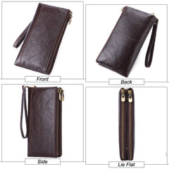 Fashion Black Leather Men's Bifold Long Wallet Brown Wristlet Wallet Clutch Wallet For Men - iwalletsmen