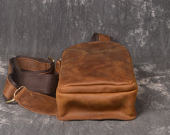 Vintage Brown Leather Men's Chest Bag One Shoulder Backpack Sling Bag For Men - iwalletsmen