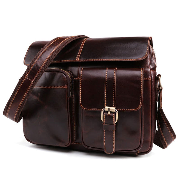 Cool Dark Brown Vintage Leather Small Side Bag Messenger Bag Shoulder Bags For Men - iwalletsmen
