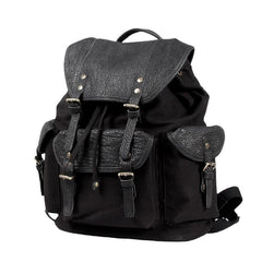 Fashion Canvas Leather Mens Backpack School Backpack Black Canvas Travel Backpack For Men - iwalletsmen