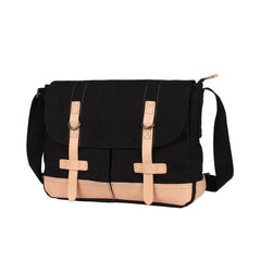 Black Canvas Leather Mens Side Bag Messenger Bags Navy Blue Canvas Courier Bags for Men - iwalletsmen