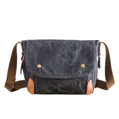 Wax Canvas Leather Mens 10'' Gray Side Bag Courier Bag Khaki Messenger Bag for Men - iwalletsmen