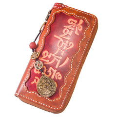 Handmade Leather Tooled Mens Chain Biker Wallet Cool Leather Wallet Long Phone Wallets for Men