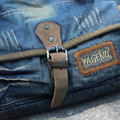 Close up of denim hand bag