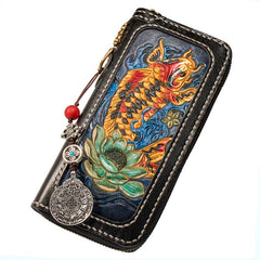 Handmade Leather Carp Mens Chain Biker Wallet Cool Leather Wallet Long Phone Wallets for Men - iwalletsmen