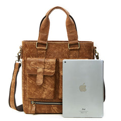 Cool Light Brown Vintage Leather Small Handbag Briefcase Fashion Work Bag For Men - iwalletsmen