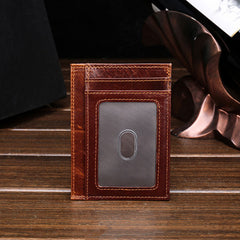RFID Brown Leather Men's Slim Card Holder Black Front Pocket Wallet Small Card Wallet For Men - iwalletsmen