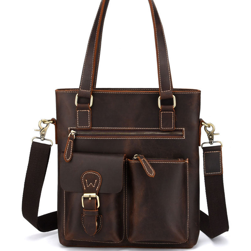 Cool Black Coffee Leather Tote Work Bag Handbag Briefcase Shoulder Bag For Men - iwalletsmen
