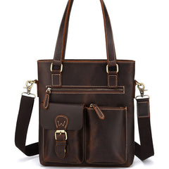 Cool Black Coffee Leather Tote Work Bag Handbag Briefcase Shoulder Bag For Men - iwalletsmen