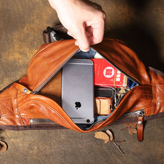 Brown MENS Suede 8 inches Black LEATHER FANNY PACK Chest Bag WAIST BAGS For Men - iwalletsmen