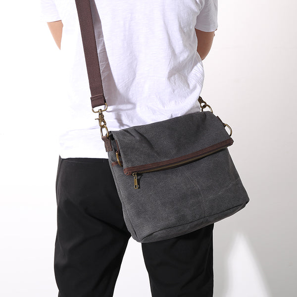Canvas Mens 13‘’ Side Bag Courier Bag Gray Postman Bag Messenger Bag for Men - iwalletsmen