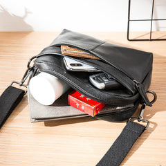 Fashion Black Small Leather Mens Side Bag Black Mini Courier Bag Messenger Bags POstman Bag for Men - iwalletsmen