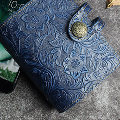Handmade Leather Floral Mens Cool billfold Wallet Card Holder Small Card Slim Wallets for Men