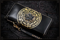 Handmade Leather Tibetan Mens Chain Biker Wallet Cool Leather Wallet Long Clutch Wallets for Men