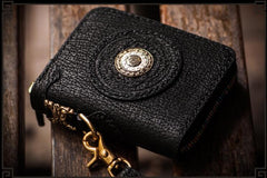Handmade Leather Small Tooled Mens billfold Wallet Cool Chain Wallet Biker Wallet for Men