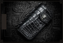 Handmade Leather Black Mens Chain Biker Wallet Cool Leather Wallet Long Clutch Wallets for Men