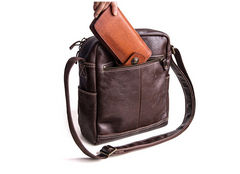 Genuine Leather Mens Cool Messenger Bag Square Bag Chest Bag Bike Bag Cycling Bag for men