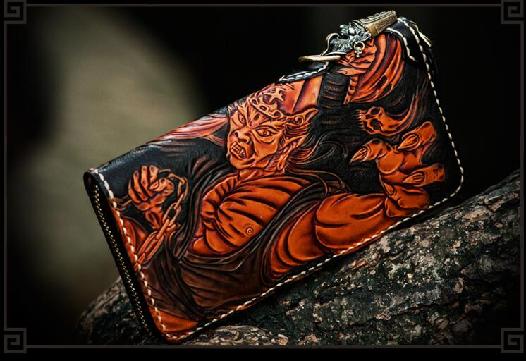 Handmade Tooled Leather Men's Biker Wallet Motorcycle Wallet Long Wall –  iChainWallets