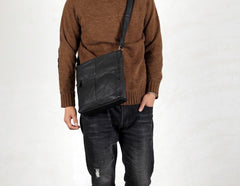 Genuine Leather Mens Cool Messenger Bag Shoulder Bag Chest Bag Bike Bag Cycling Bag for men