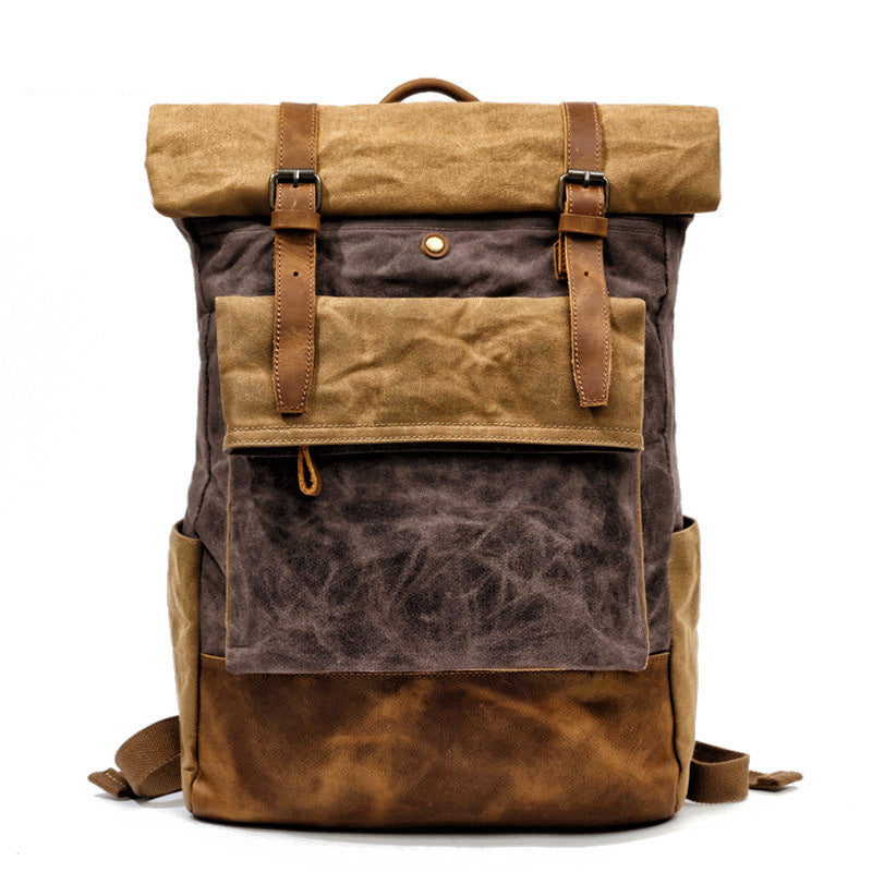 Cool Waxed Canvas Leather Mens Black 15'' Large Waterproof Travel Backpacks Computer Hiking Backpack for Men - iwalletsmen