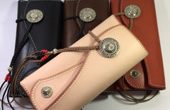 Handmade Leather Mens Clutch Wallet Cool Wallet Long Wallets for Men Women