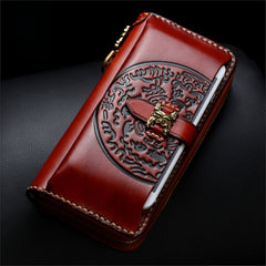 Handmade Leather Mens Chain Biker Wallet Cool Leather Wallet Long Phone Wallets for Men