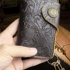 Handmade Leather Floral Mens Cool Key Wallet Wallet Card Holder Small Card Keychain Wallets for Men