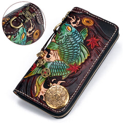 Handmade Leather Carp Mens Chain Biker Wallet Cool Leather Wallet Long Phone Wallets for Men