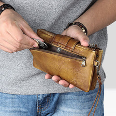 Handmade Mens Cool Long Leather Chain Wallet Cards Biker Trucker Wristlet Wallet - iwalletsmen