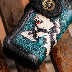 Handmade Leather Carp Mens Chain Biker Wallet Cool Leather Wallet With Chain Wallets for Men