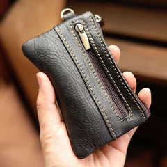 Black Leather Mens billfold Coin Wallet Zipper Small Coin Holder Change Pouch For Men - iwalletsmen