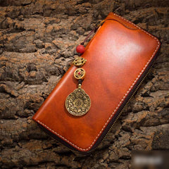 Handmade Leather Mens Chain Biker Wallet Cool Leather Wallet Long Phone Wallets for Men