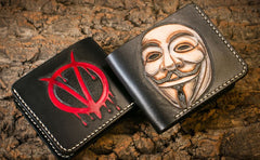 Handmade Leather V for Vendetta Tooled Mens billfold Wallet Cool Leather Wallet Slim Wallet for Men