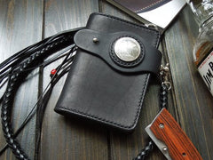 Handmade Leather Biker Wallet Mens Cool billfold Chain Wallet Trucker Wallet with Chain