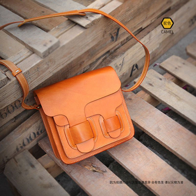 Cool Leather Mens Tan Messenger Bag Side Bag Small Shoulder Bag for Men - iwalletsmen