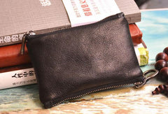 Black Mens Leather Slim Zipper Wallet billfold Wallet Coin Wallet Change Pouch For Men - iwalletsmen