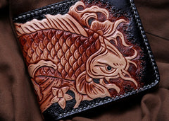 Handmade Leather Carp Tooled Mens billfold Wallet Cool Leather Wallet Slim Wallet for Men