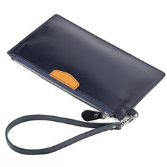 Oiled Leather Men's Yellow Ultra Slim Wristlet Wallet Zipper Multiple Purse Wallet Phone Bag For Men - iwalletsmen
